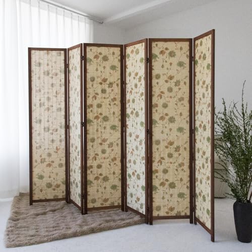 6 Panel Bamboo Room Divider, Double-Sided Folding Privacy Screen | Double-Sided Floral Pattern, 5.6 ft Bamboo Print Folding Divider Panel, Divider for Room Separation, Decorative Panel Screen - size: 6 Panel