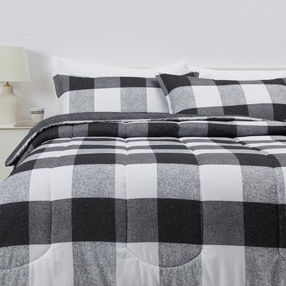 Amazon Basics Lightweight Microfiber Checkerboard Comforter Set, 3-Piece, King, Black/White - color: Checkerboard Pattern, Black/White, size: King