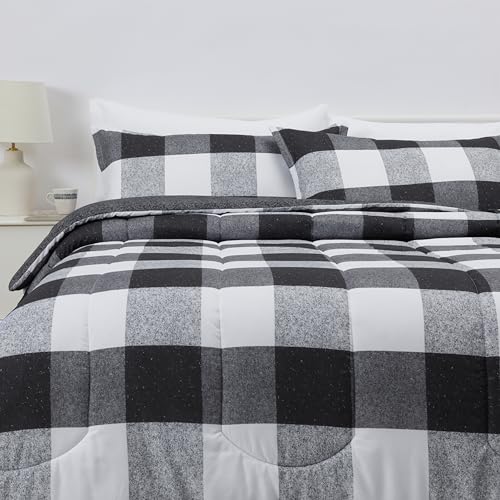 Amazon Basics Lightweight Microfiber Checkerboard Comforter Set, 3-Piece, King, Black/White - color: Checkerboard Pattern, Black/White, size: King