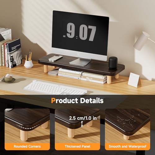 Monitor Stand Riser, 24 Inch Wood Desk Organizer with Monitor Stand & Storage Computer Monitor and Laptop Riser Multifunctional Laptop Stand Desk Organizer for Office Home Screen/Laptop/PC (Dark Walnut) - color: Dark Walnut