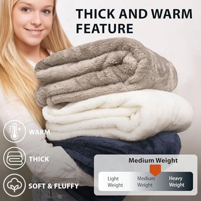 DEZ FURNISHINGS Ultra Soft Plush Fleece Throw Blanket, Double Sided Cozy Thick Warm Blanket for Sofa & Bed, Twin (66" x 90"), Light Gray - color: Light Gray, size: Twin (66" x 90")