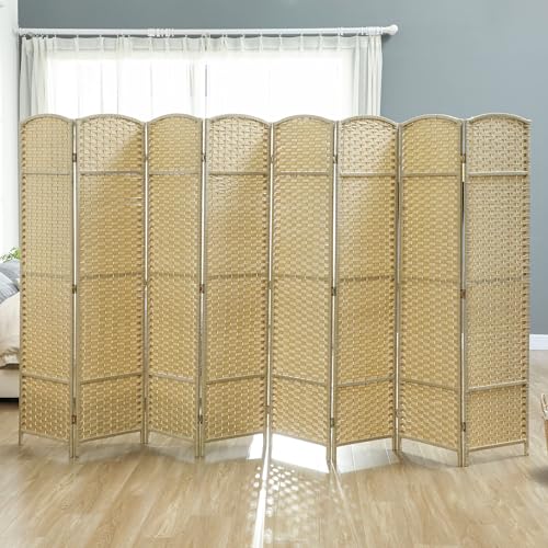 HOMCOM Room Divider 8 Panel Folding Privacy Screen 5.6' Tall Beige | Freestanding Partition, Home Office, Bedroom - color: Beige, size: 8 Panel