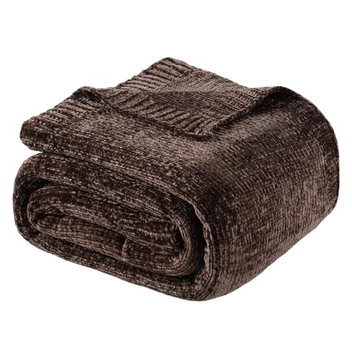 Dark Brown Throw Blanket for Couch, Soft Chenille Throw Blanket 51"x67" | Shiny Chenille Blanket, Cozy Brethable Knit Throw Blanket for Bed Sofa Home Decor - color: Brown