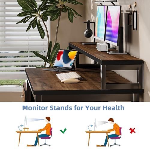 MaverickFurni 67'' Computer Desk with 3 Drawers and LED Lights, Black | Home Office Desk with Printer Shelf and Monitor Stand, Gaming Desk with LED Lights, Black - color: Black and Walnut