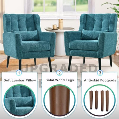 Modern Accent Chair, Upholstered Armchair with Pillow, Fabric Single Sofa Chair with Lounge Seat and Wood Legs Accent Chair for Living Room Bedroom Small Spaces (Teal) - color: Teal, size: Set of 1