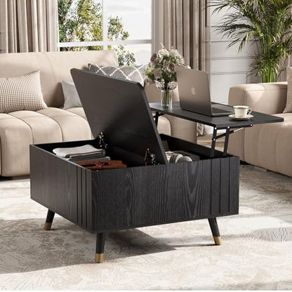 SULIVES Lift Top Coffee Table with Storage,Square Coffee Table with Lifting Top,Modern Center Table with Solid Wood Legs,Small Coffee Tables for Living Room,Black - color: Black_square