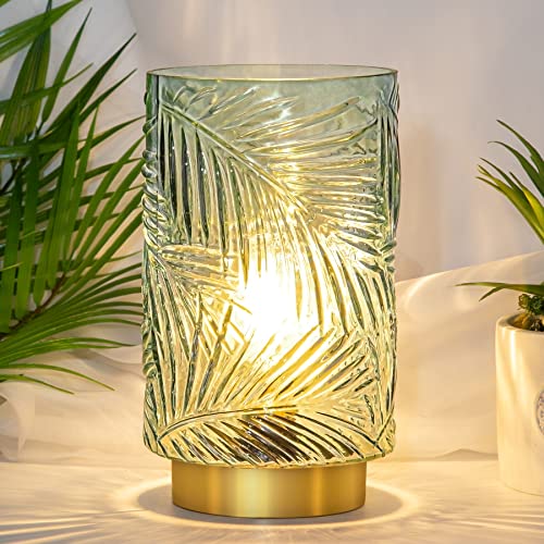MJ PREMIER Battery Operated Lamp with Timer, Cordless Table Lamp Decorative | Battery Powered Night Light, Wireless LED Accent Glass, for Living Room Bathroom Decor Indoor Counter, Small Light Green - color: Light Green, size: Small