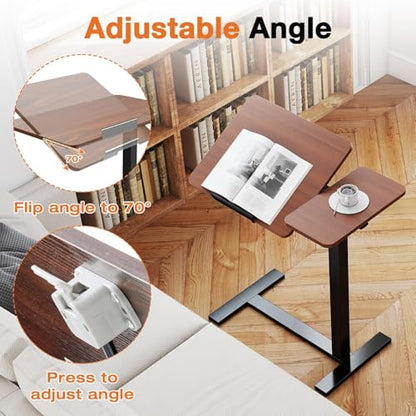 Simple Deluxe Standing Rolling Desk with Hidden Casters, Height Adjustable Pneumatic Mobile Laptop Desk, Tilting Bedside Table for Laptop, Overbed Bedside Table Hospital Home Use, Brown - color: Brown, style: Tiltable