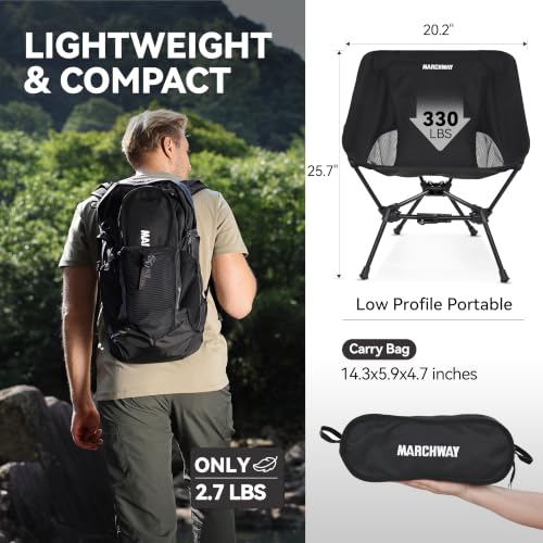 MARCHWAY Lightweight Folding Camping Chair with Spring Lock, Stable Compact Portable for Outdoor Camp, Travel, Beach, Picnic, Festival, Hiking, Backpacking (Lowback Black) - color: Lowback Black