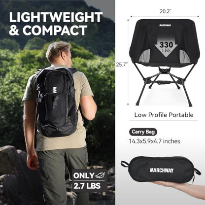 MARCHWAY Lightweight Folding Camping Chair with Spring Lock, Stable Compact Portable for Outdoor Camp, Travel, Beach, Picnic, Festival, Hiking, Backpacking (Lowback Black) - color: Lowback Black