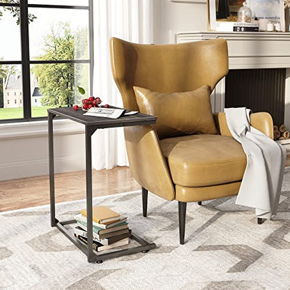 WLIVE C Shaped End Table, Small Couch Side Table for Coffee & Snack, Sofa Table that Slide Under for Living Room, Bedroom, 14.6 x 22.8 x 26.3 Inches, Grey - color: Grey