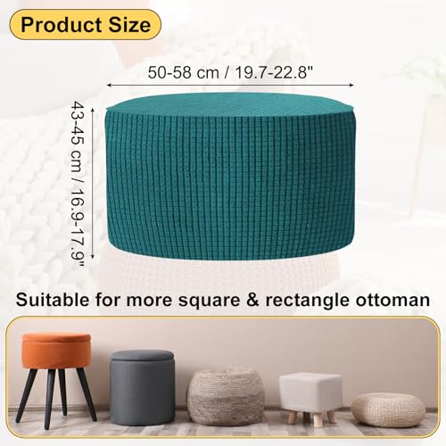 uxcell Ottomen Cover Round, Jacquard Ottomen Slipcover with Elastic Bottom Fit 50cm-58cm/19.7"-22.8" Diameter, Stretchable Footrest Stool Covers for Furniture Protector, Deep Water Blue - color: Deep Water Blue, size: 50cm-58cm/19.7"-22.8"