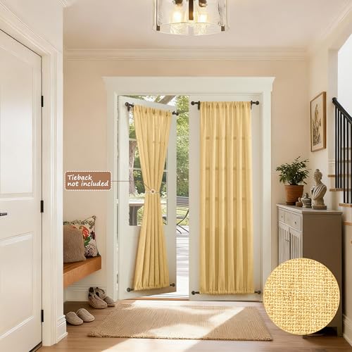 Tollpiz Linen Door Curtain Doorway Semi Sheer Curtains Closet Light Filtering Drapes Dual Rod Pocket Boho Window Curtain for Room Divider, 25 x 72 inches Long, Beige, 1 Panel - color: Beige, size: 25"W x 72"L (Pack of 1)