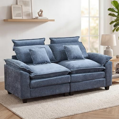 72'' Cloud Deep Seat Loveseat, Modular 2 Seater Sectional Couch with Detachable Headrest, Modern Love Seat Sofas for Living Room, Apartment, Blue - color: Blue, size: Loveseat