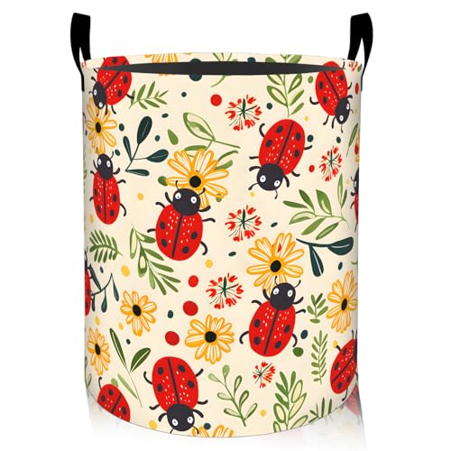 Cute Ladybug Laundry Basket, Oxford Cloth Cartoon Whimsical Dirty Clothes Collapsible Hamper for Room Decor, Floral Insect Print Gifts Toy Organizer 19.7 * 15.7 Inch for Bedroom Bathroom Dorm - style: Ladybug