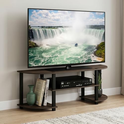 3-Tier Entertainment Center for TV up to 55 Inch, TV Console with RounDecorner and Open Shelves, TV Stand, for Bedroom, Living Room, Columbia Walnut - color: Columbia Walnut/Black, size: Fit TV up to 55 in