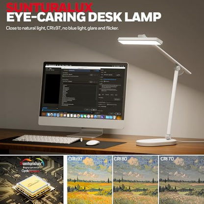 Honeywell HWT-H4 LED Desk Lamp, Eye-Caring, Dimmable, Auto Sensor | CRI97 Sunturalux LED, flicker-free eye care, 3 color temperatures, 5 brightness levels, auto dimming sensor, 60-min timer - color: White