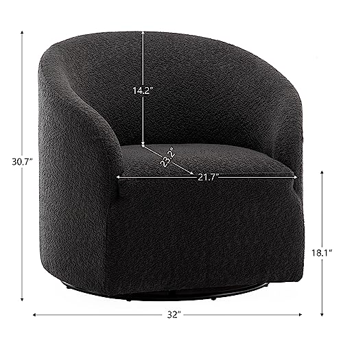 KINWELL 32" Wide Modern Boucle Swivel Barrel Chair, No Assembly Round Upholstered Swivel Accent Armchair for Living Room, Bedroom, Office (Black) - color: Black, style: Set of 1