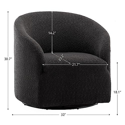KINWELL 32" Wide Modern Boucle Swivel Barrel Chair, No Assembly Round Upholstered Swivel Accent Armchair for Living Room, Bedroom, Office (Black) - color: Black, style: Set of 1