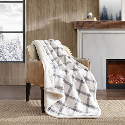 Eddie Bauer - Throw Blanket, Ultra-Soft Plush Bedding with Faux Shearling Reverse, Blanket for Couch & Bed (Bunkhouse Plaid Grey, 50" x 60") - color: Bunkhouse Plaid Grey, size: 50" x 60"