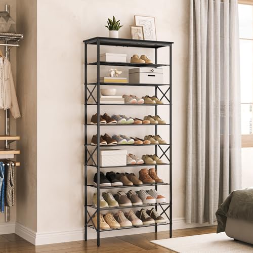 10 Tier Shoe Rack, Large Capacity Shoe Storage Organizer Holds 40 Pairs, Sturdy and Stable, for Entryway, Hallway, Closet, Dorm Room, Charcoal SS10BCG1 - color: Charcoal + Black, size: 27.8" x 10.8" x 65.7"