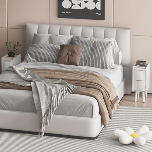 ELYKEN 7.9" Fluted Narrow Nightstand, 20.6" H Skinny Side Table, White | Compact Design for Small Spaces, 2 Drawers, Modern White Finish, Perfect as Bedside Table, End Table or Sofa Side Table - color: White-1 Pcs