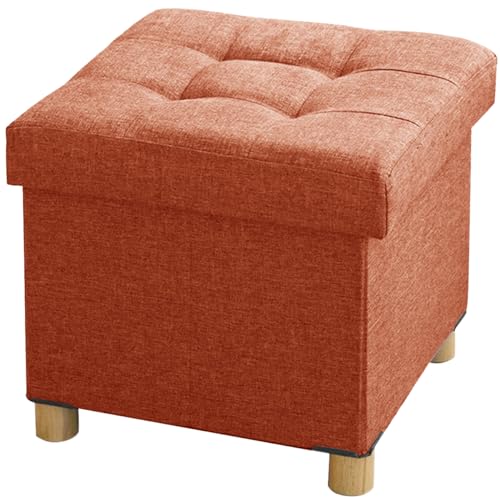 BRIAN & DANY 15 Inches Ottoman with Storage, Square Small Storage Ottoman Foot Rest with Legs, Ottomans Foot Stool for Dorm, Living Room, Entryway (Burnt Orange) - color: Orange, size: 15"D x 15"W x 15"H