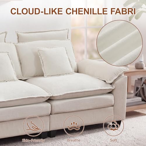 72'' Cloud Deep Seat Loveseat, Modular 2 Seater Sectional Couch with Detachable Headrest, Modern Love Seat Sofas for Living Room, Apartment, Beige - color: Beige, size: Loveseat
