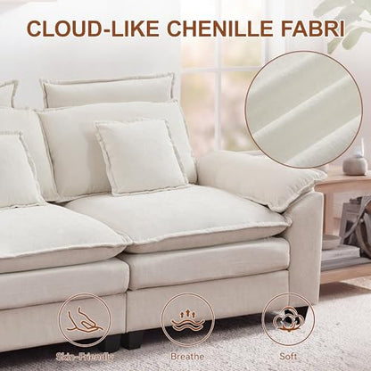 46'' Oversized Chaise Lounge with Ottoman, Cloud Deep Seat Accent Sofa Chair with Detachable Headrest, Double Thicked Cushion Lounge Armchair for Living Room, Bedroom, Beige - color: Beige, size: Chaise Lounge Chair
