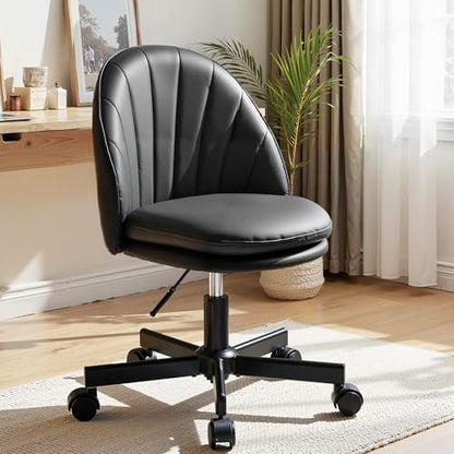 GTPLAYER Small Ergonomic Tall Office Chair, Computer Desk Chair with Wheels Versatile Height Use: Office to Bar Stools (or Standing Desk), Vanity Chair with Back PU Leather Shell Design for Gift - color: Pu-black