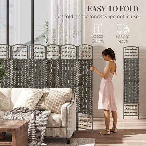 HOMCOM 6 Panel Room Divider, Folding Privacy Screen, 5.6', Dark Gray | Room Separator, Wave Fiber Freestanding Partition Wall Divider - color: Dark Gray, size: 6 Panel