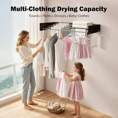 Wall Mounted Drying Rack 32" – Foldable Clothes Drying Rack Wall Mounted, 65LBS Laundry Rack Wall Mounted, Retractable Clothes Rack for Laundry Room, Indoor & Outdoor Space Saver, 5 Rods, Black - color: Black