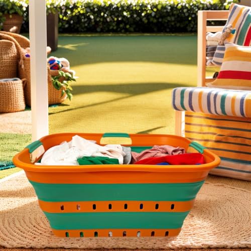 SAMMART 42L (11 gallon) Collapsible Plastic Laundry Basket - Foldable Pop Up Storage Container/Organizer - Space Saving Hamper/Basket (1, Autumn Leaf/Forest Green) - color: Autumn Leaf/Forest Green