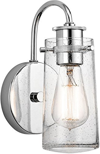 Kichler Braelyn 9.5" Wall Sconce in Chrome, 1-Light Industrial Wall Mount with Clear Seeded Glass, (9.5" H x 5" W), 45457CH - color: Chrome, size: 1-Light