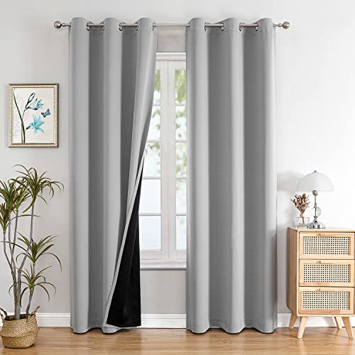 ChrisDowa 100% Blackout Curtains for Bedroom 84 Inch Long with Black Liner | 2 Thick Layers, Thermal Insulated, Grommet, Window Treatment, Living Room Drapes, 2 Panels Set, Light Grey, 38 x 84 Inch - color: Light Grey, size: 38"W x 84"L (Pack of 2)