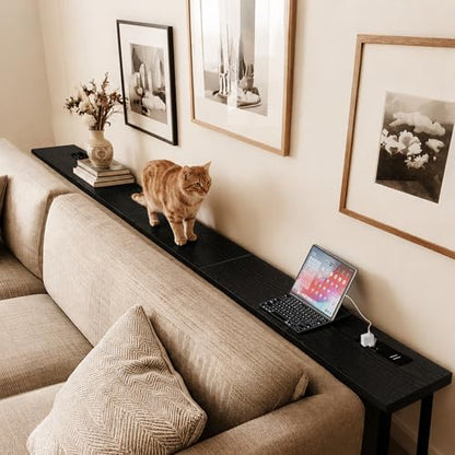 GRLEAF 78 Inch Narrow Sofa Table with Power Outlet, Extra Long Console Table Behind Couch Table with Charging Station, Skinny Entryway Table Thin Table for Living Room, Narrow Spaces (Black) - color: Black, size: 78IN