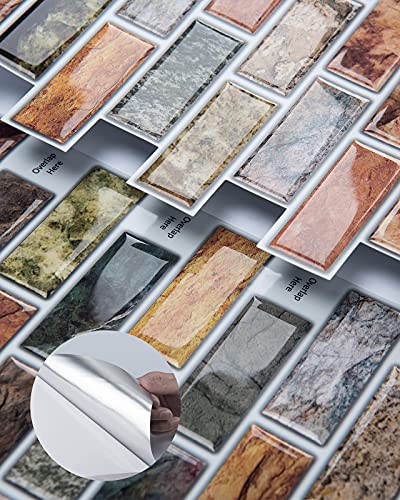 Art3d Peel and Stick Bathroom/Kitchen Backsplash Tiles, 6 Tiles - color: Multicolor