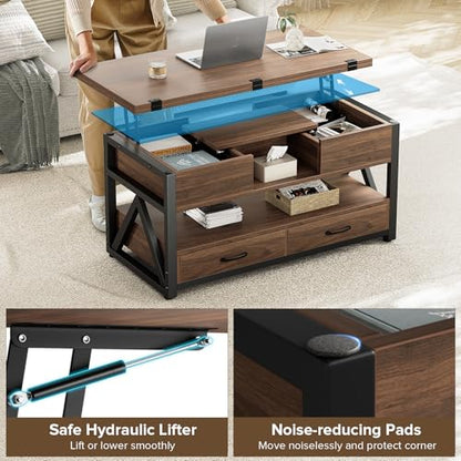 40" Lift Top Coffee Table with Storage,Walnut | 4 in 1 Multi-Function Lifting top Coffee Tables with Storage Drawers and Hidden Compartmen,for Living Room - color: Walnut