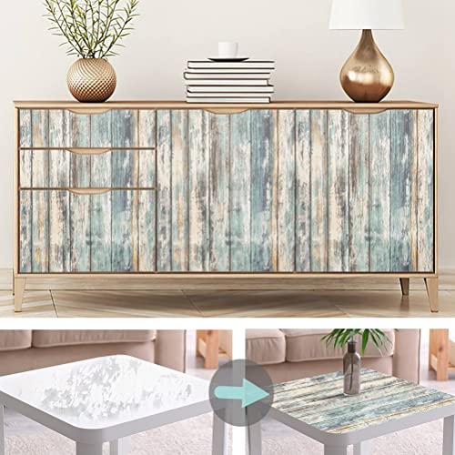 Arthome11x100'' Rustic Wood Contact Paper Peel and Stick Self-Adhesive Wallpaper,Decorative Vinyl Film for Countertop Cabinets,Easy to Clean Removable Distressed Plank Grain Vintage Wall Covering - color: Blue Wood, size: 11" x 100"