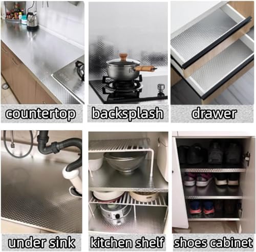 Soqool Oil Proof Kitchen Wallpaper Peel and Stick Backsplash Sticker Self Adhesive Contact Paper for Drawer Cabinet Shelf Liner, Waterproof Table/Countertop Cover 15.7" W x 393.7" L - color: Silver-3dcube, size: 15.7"W x 393.7"L