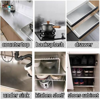 Soqool Oil Proof Kitchen Wallpaper Peel and Stick Backsplash Sticker Self Adhesive Contact Paper for Drawer Cabinet Shelf Liner, Waterproof Table/Countertop Cover 15.7" W x 393.7" L - color: Silver-3dcube, size: 15.7"W x 393.7"L