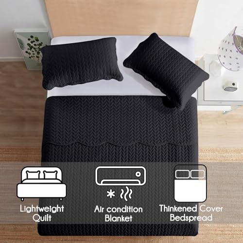 MOONLIGHT20015 Twin Quilt Bedding Set (68” x 86”) - Bulk Pack of 10 Wholesale for Hotels, Guest Bedroom & Airbnbs - Lightweight Microfiber Reversible Embossed Quilts Bedspreads (Black) - color: Black, size: Twin (10 Pack)
