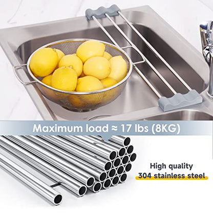 Tomorotec Adjustable Over-The-Sink Kitchen Rack, BPA-Free, Gray | Holds 16.5 Lbs; For Dishcloths, Sponges, and Brushes - Heat-Resistant Stainless Steel with Slim, Expandable Design - color: Light Gray