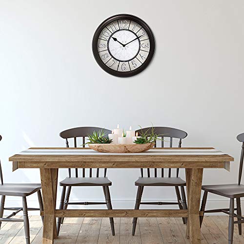 12.6" Illuminated Farmhouse Wall Clock | Silent Battery-Operated Night Light Wall Clock, Smart LED Sensor, Living Room, Kitchen, Bath, Oil-Rubbed Bronze - color: Oil Rubbed Bronze, size: 12.6"