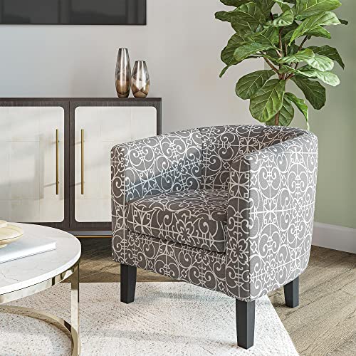 BELLEZE Accent Barrel Chair, Linen Round Chair Club Tub Sofa Corner Chair with Flared Legs and Cozy Soft Padding for Living Room Bedroom Waiting Room - White & Gray - color: White & Gray, style: Barrel Chair