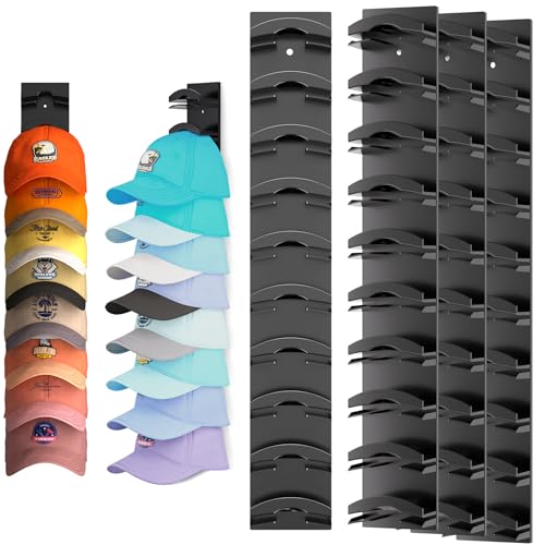 Hat Organizer for Baseball Caps 4Pack, Hat Rack for Wall with Strong Adhesive Hold up to 40 Hats, Hat Hanger Holder Display for Door Closet, Cap Organizer Storage Multilayer Two Mounting Option(Black) - color: Black, style: 4pcs