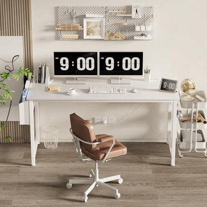 Lufeiya White Computer Desk with Power Outlet, 55 inch Teen Study Table Home Office Work Writing Gaming Desks with Charging Station Outlets Built in, White - color: White, size: 55.1"