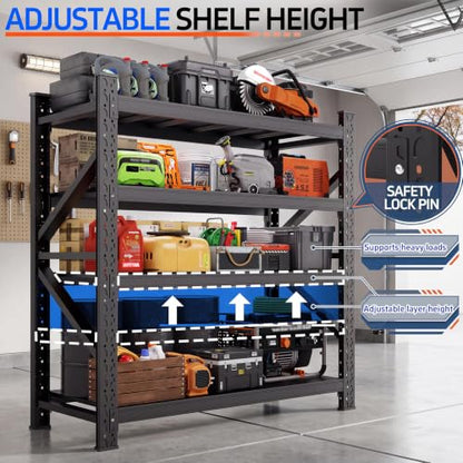 60" W Heavy Duty Garage Shelving, 5000LBS Industrial 4-Tier Rack | 69"H x 70"W x 23.6"D adjustable metal shelving for garage,warehouse,basement storage - size: 70”H*60”W*23.6”D