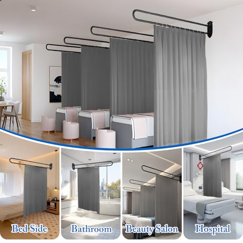 Privacy Partition Curtains, U Shaped Rod with Hook, 6.56ft,Grey | Wall Mounted Privacy Room Divider Rod with Flat Hook ,for Fitting Room Beauty Salon Bedroom Hospital - color: Grey