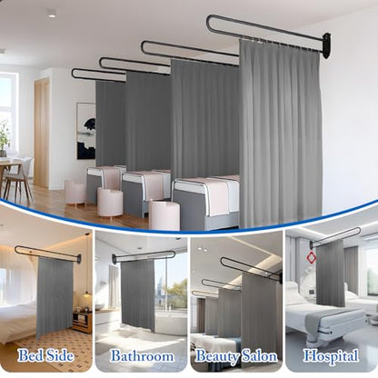 Privacy Partition Curtains, U Shaped Rod with Hook, 6.56ft,Grey | Wall Mounted Privacy Room Divider Rod with Flat Hook ,for Fitting Room Beauty Salon Bedroom Hospital - color: Grey